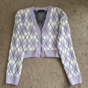 short lilac gingham sweater